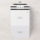 Modern Black and White Stripe Gold Wedding All In One Uitnodiging (Buitenkant)