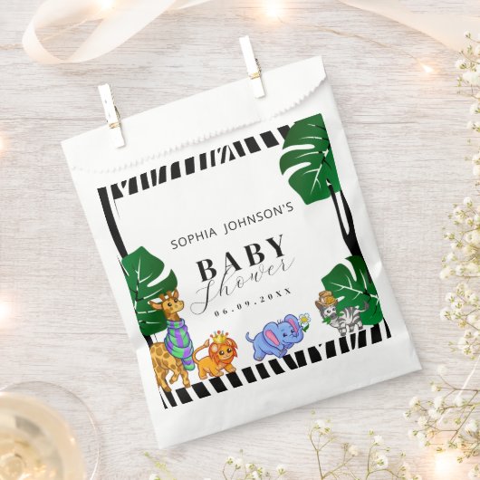 Modern Black and White Stripe Safari  Baby Shower  Bedankzakje (Geknipt)