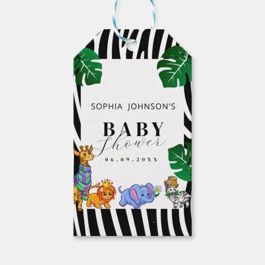 Modern Black and White Stripe Safari  Baby Shower  Cadeaulabel (Voorkant)