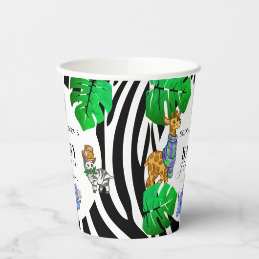 Modern Black and White Stripe Safari Baby Shower Papieren Bekers (Links)