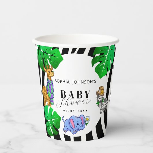 Modern Black and White Stripe Safari  Baby Shower  Papieren Bekers (Voorkant)