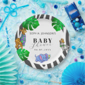 Modern Black and White Stripe Safari  Baby Shower  Papieren Bordje (Feest)
