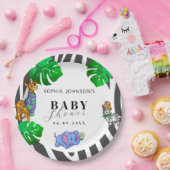 Modern Black and White Stripe Safari  Baby Shower  Papieren Bordje (Feest)