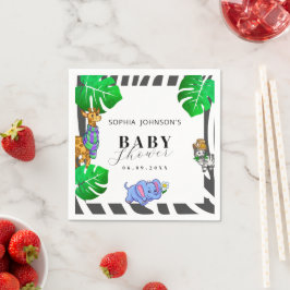 Modern Black and White Stripe Safari  Baby Shower  Servet