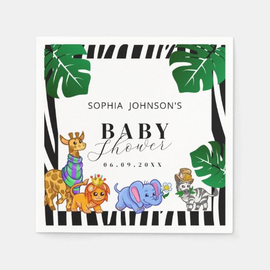 Modern Black and White Stripe Safari  Baby Shower  Servet (Voorkant)