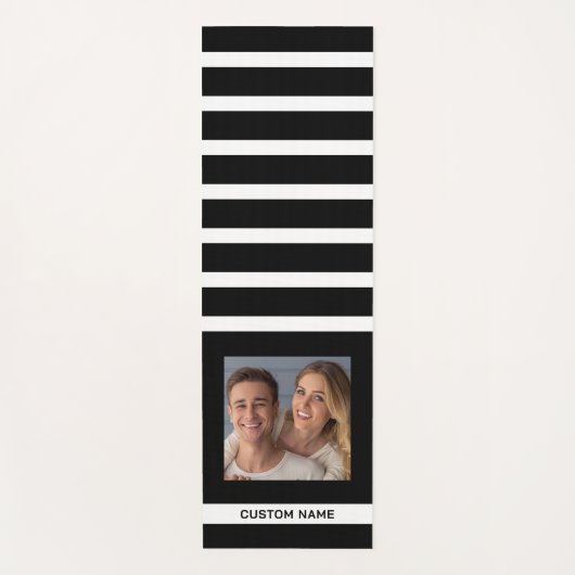 Modern Black And White Striped Personalized Photo Yogamat (Voorkant)