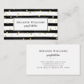 Modern Black and White Stripes Gold Polka Dots Visitekaartje (Voorkant / Achterkant)