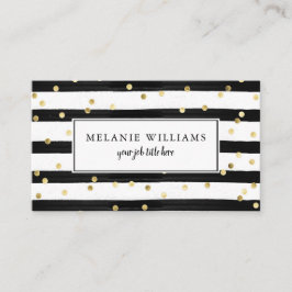 Modern Black and White Stripes Gold Polka Dots Visitekaartje