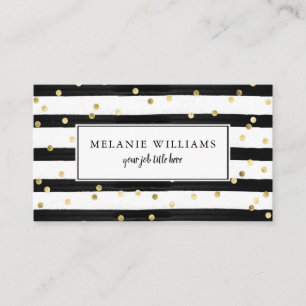 Modern Black and White Stripes Gold Polka Dots Visitekaartje