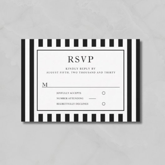Modern Black And White Stripes Wedding RSVP Kaartje