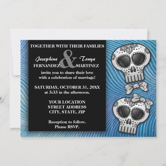 Modern Black and White Sugar Skull Elegant Wedding Kaart (Voorkant)