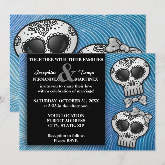 Modern Black and White Sugar Skull Elegant Wedding Kaart (Voorkant / Achterkant)