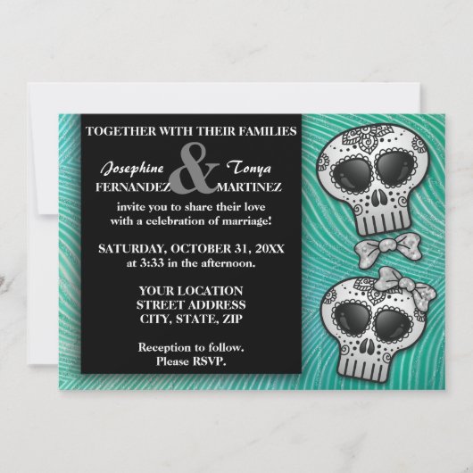 Modern Black and White Sugar Skull Elegant Wedding Kaart (Voorkant)