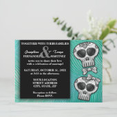 Modern Black and White Sugar Skull Elegant Wedding Kaart (Staand voorkant)