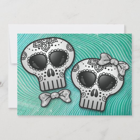 Modern Black and White Sugar Skull Elegant Wedding Kaart (Achterkant)