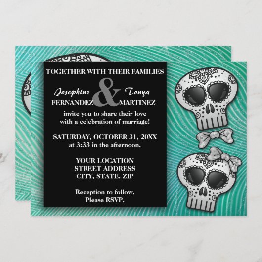Modern Black and White Sugar Skull Elegant Wedding Kaart (Voorkant / Achterkant)