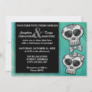 Modern Black and White Sugar Skull Elegant Wedding Kaart