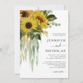 Modern Black and White Sunflower Wedding Kaart (Voorkant)