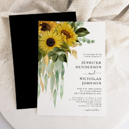 Modern Black and White Sunflower Wedding Kaart