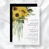 Modern Black and White Sunflower Wedding Kaart