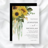 Modern Black and White Sunflower Wedding Kaart