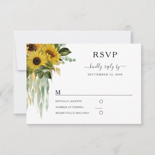 Modern Black and White Sunflower Wedding RSVP Kaartje (Voorkant)