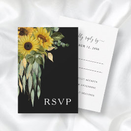 Modern Black and White Sunflower Wedding RSVP Kaartje