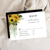 Modern Black and White Sunflower Wedding RSVP Kaartje