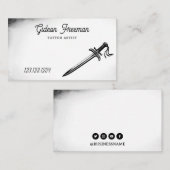 Modern Black and White Sword Tattoo Artist Visitekaartje (Voorkant / Achterkant)