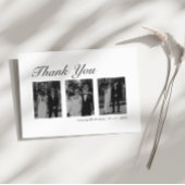 Modern Black and White Three Photo Wedding Bedankkaart