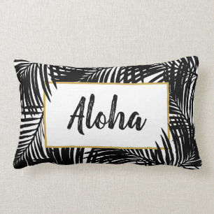 Modern Black and White Tropical Aloha Kussen