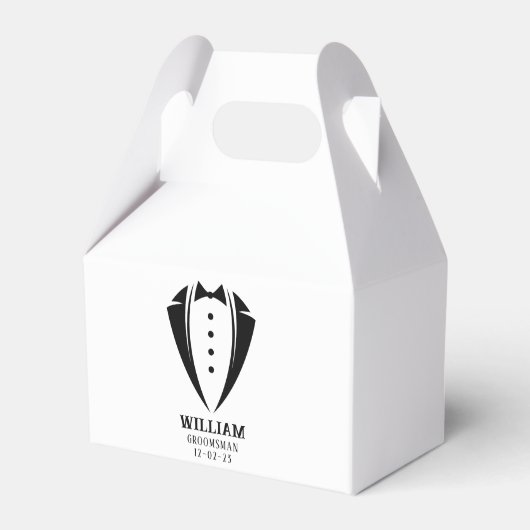 Modern Black and White Tuxedo Groomsman Gift Bedankdoosjes (Voorkant Zijde)