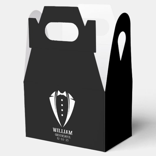 Modern Black and White Tuxedo Groomsman Gift Bedankdoosjes (Geopend)