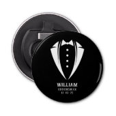 Modern Black and White Tuxedo Groomsman Gift Button Flesopener (Voorkant)