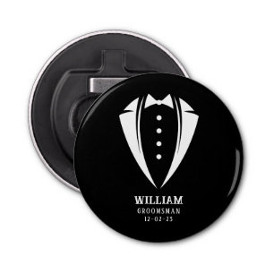 Modern Black and White Tuxedo Groomsman Gift Button Flesopener