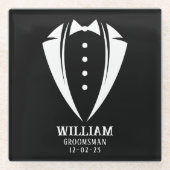 Modern Black and White Tuxedo Groomsman Gift Glazen Onderzetter (Voorkant)