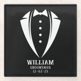 Modern Black and White Tuxedo Groomsman Gift Glazen Onderzetter