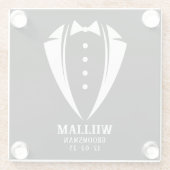 Modern Black and White Tuxedo Groomsman Gift Glazen Onderzetter (Achterkant)