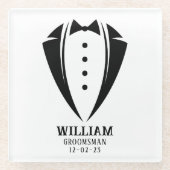 Modern Black and White Tuxedo Groomsman Gift Glazen Onderzetter (Voorkant)