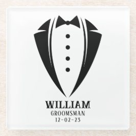 Modern Black and White Tuxedo Groomsman Gift Glazen Onderzetter