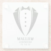 Modern Black and White Tuxedo Groomsman Gift Glazen Onderzetter (Achterkant)