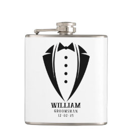 Modern Black and White Tuxedo Groomsman Gift Heupfles
