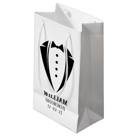 Modern Black and White Tuxedo Groomsman Gift Klein Cadeauzakje (Voorkant Gekanteld)