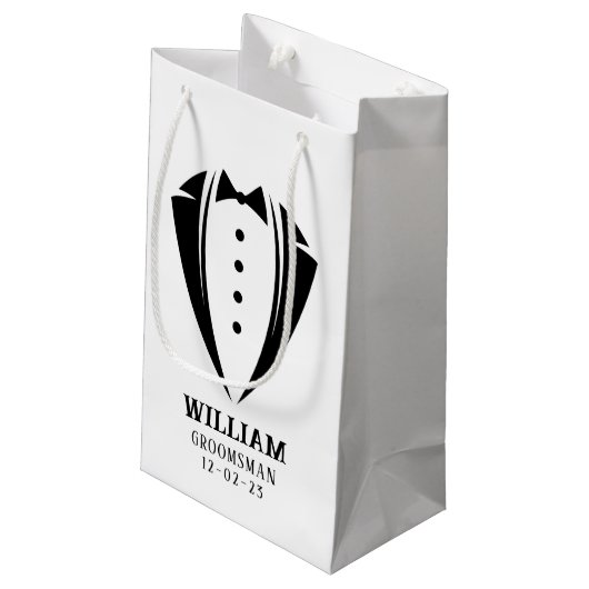 Modern Black and White Tuxedo Groomsman Gift Klein Cadeauzakje (Achterkant Gekanteld)