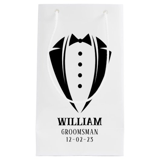 Modern Black and White Tuxedo Groomsman Gift Klein Cadeauzakje (Voorkant)