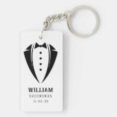 Modern Black and White Tuxedo Groomsman Gift Sleutelhanger (achterkant)