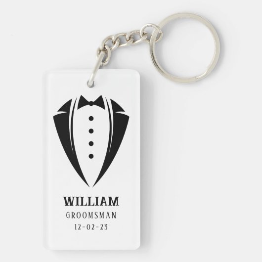 Modern Black and White Tuxedo Groomsman Gift Sleutelhanger (achterkant)