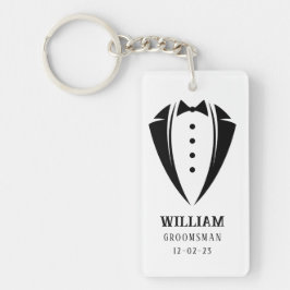 Modern Black and White Tuxedo Groomsman Gift Sleutelhanger