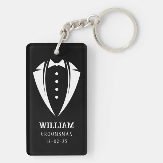 Modern Black and White Tuxedo Groomsman Gift Sleutelhanger (achterkant)