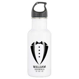 Modern Black and White Tuxedo Groomsman Gift Waterfles